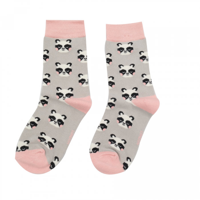 GIRLS Bamboo Kids Ankle Socks - Pandas - Silver