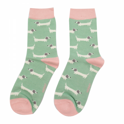 GIRLS Bamboo Kids Ankle Socks - Sausage Dogs - Mint