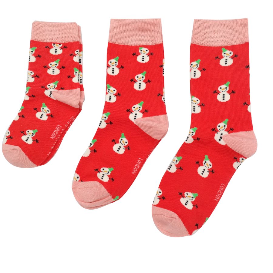 GIRLS Bamboo Kids Ankle Socks - Snowmen - Red