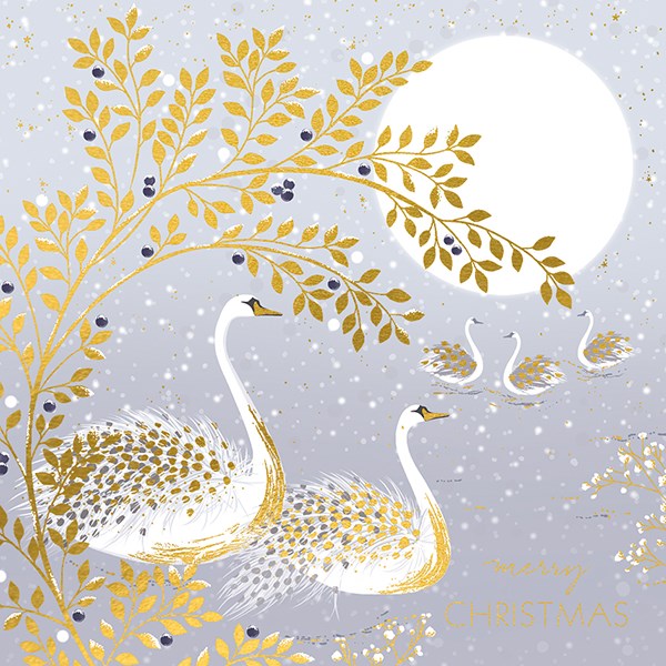 Sara Miller by The Art File - Swans PACK of 8 Luxury Boxed Christmas Cards