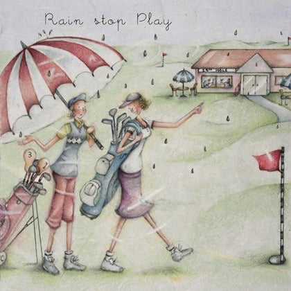 Berni Parker Blank Card - Rain Stop Play Golf