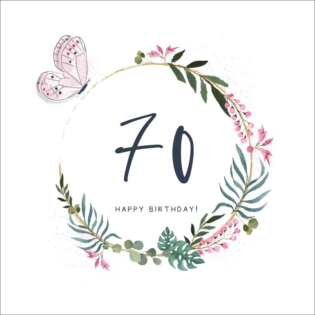 70 Happy Birthday Floral Butterfly Card