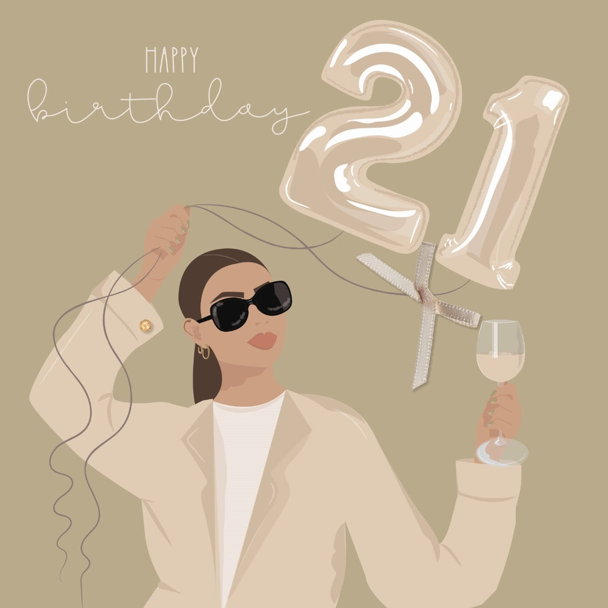 Happy Birthday 21 Balloons & Lady Card