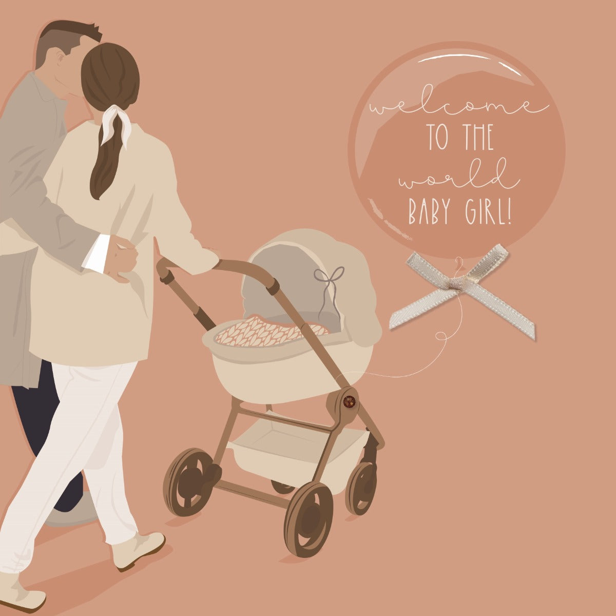 Welcome to the World Baby Girl Pram Couple Card