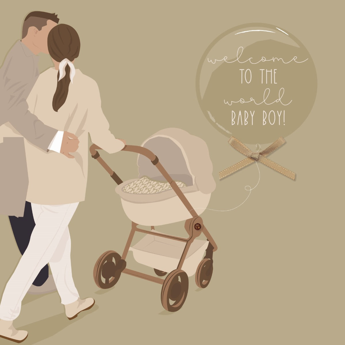 Welcome to the World Baby Boy Pram Couple Card