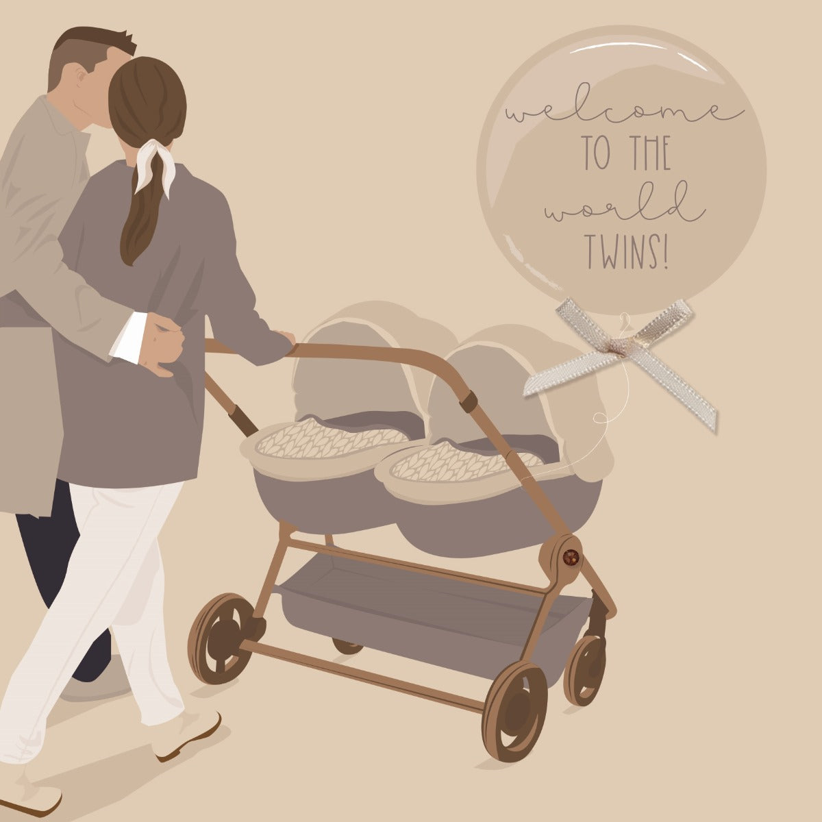 Welcome to the World Twins Double Pram Couple Card
