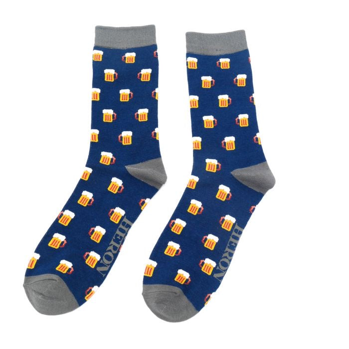 Mr Sparrow MENS Bamboo Ankle Socks - Beer - Navy Blue