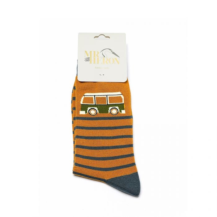 Mr Heron MENS Bamboo Ankle Socks - Campervan - Mustard