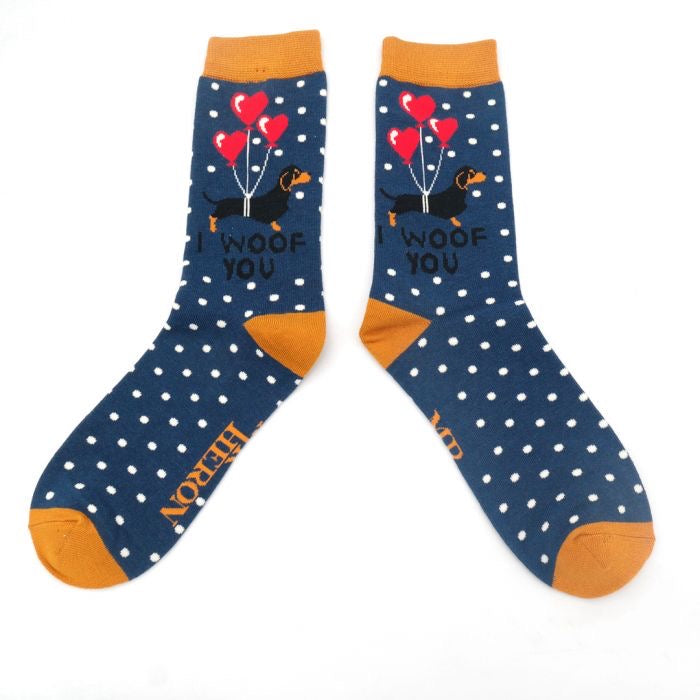 Mr Sparrow MENS Bamboo Ankle Socks - I Woof You - Navy Blue