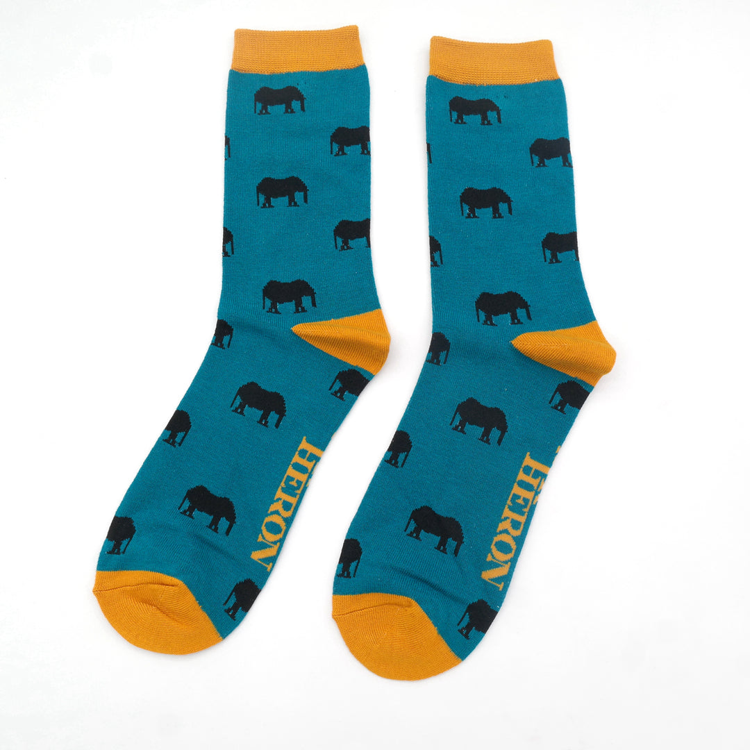 Mr Heron MENS Bamboo Ankle Socks - Mini Elephants - Teal