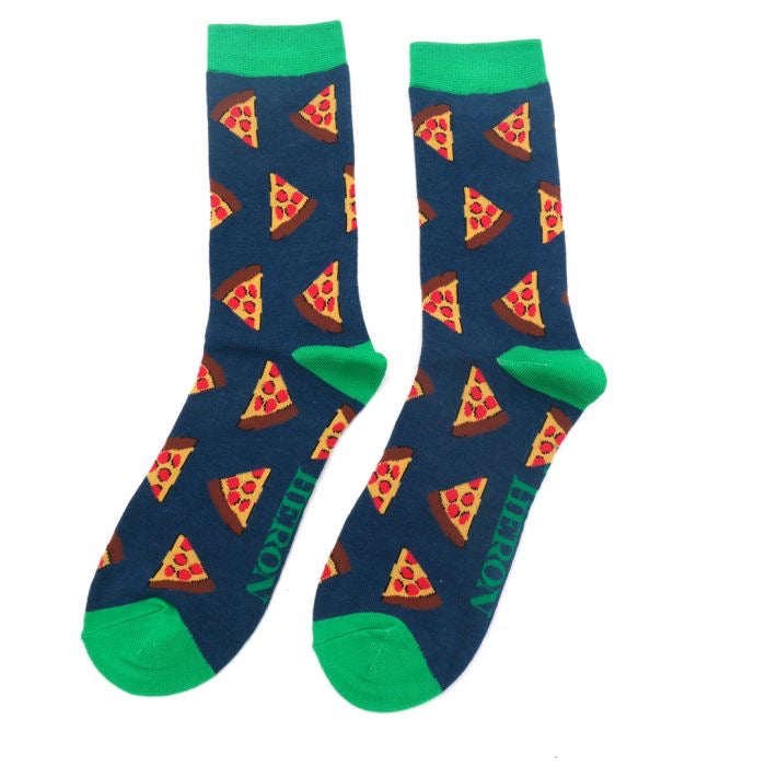 Mr Heron MENS Bamboo Ankle Socks - Pizza - Navy Blue