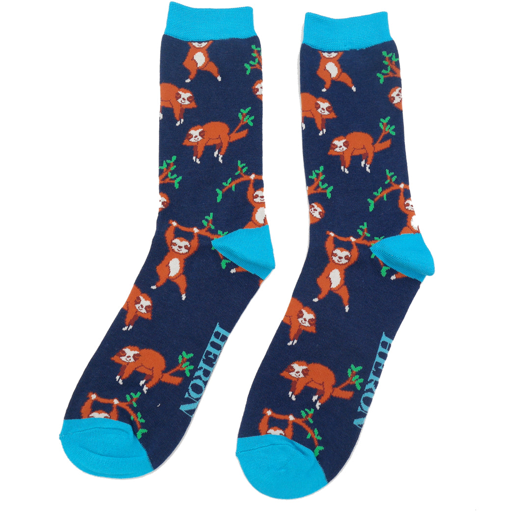 Mr Heron MENS Bamboo Ankle Socks - Sloth - Navy Blue