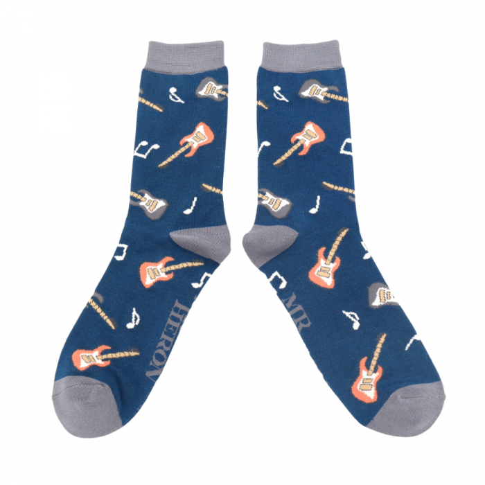 Mr Heron MENS Bamboo Ankle Socks - Guitars - Navy Blue