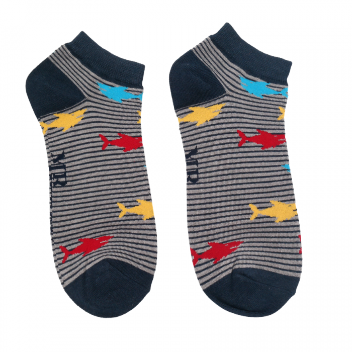 Mr Heron MENS Bamboo Trainer Socks - Sharks - Grey