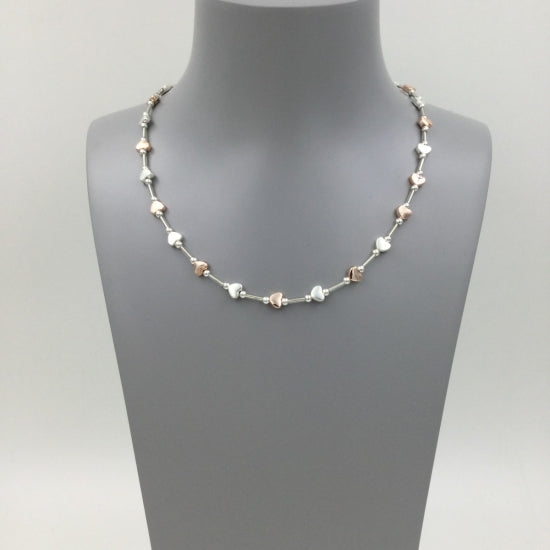 Gracee Jewellery Shiny Hearts Silver & Rose Gold Tube Necklace