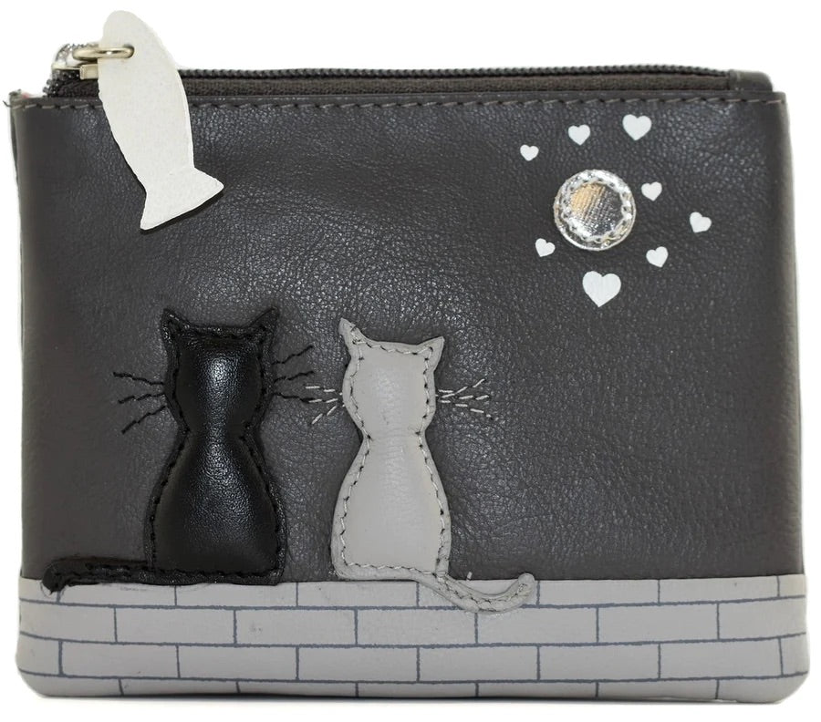 Mala Leather Midnight Cats Leather Coin Purse (4231 35) - Charcoal Grey