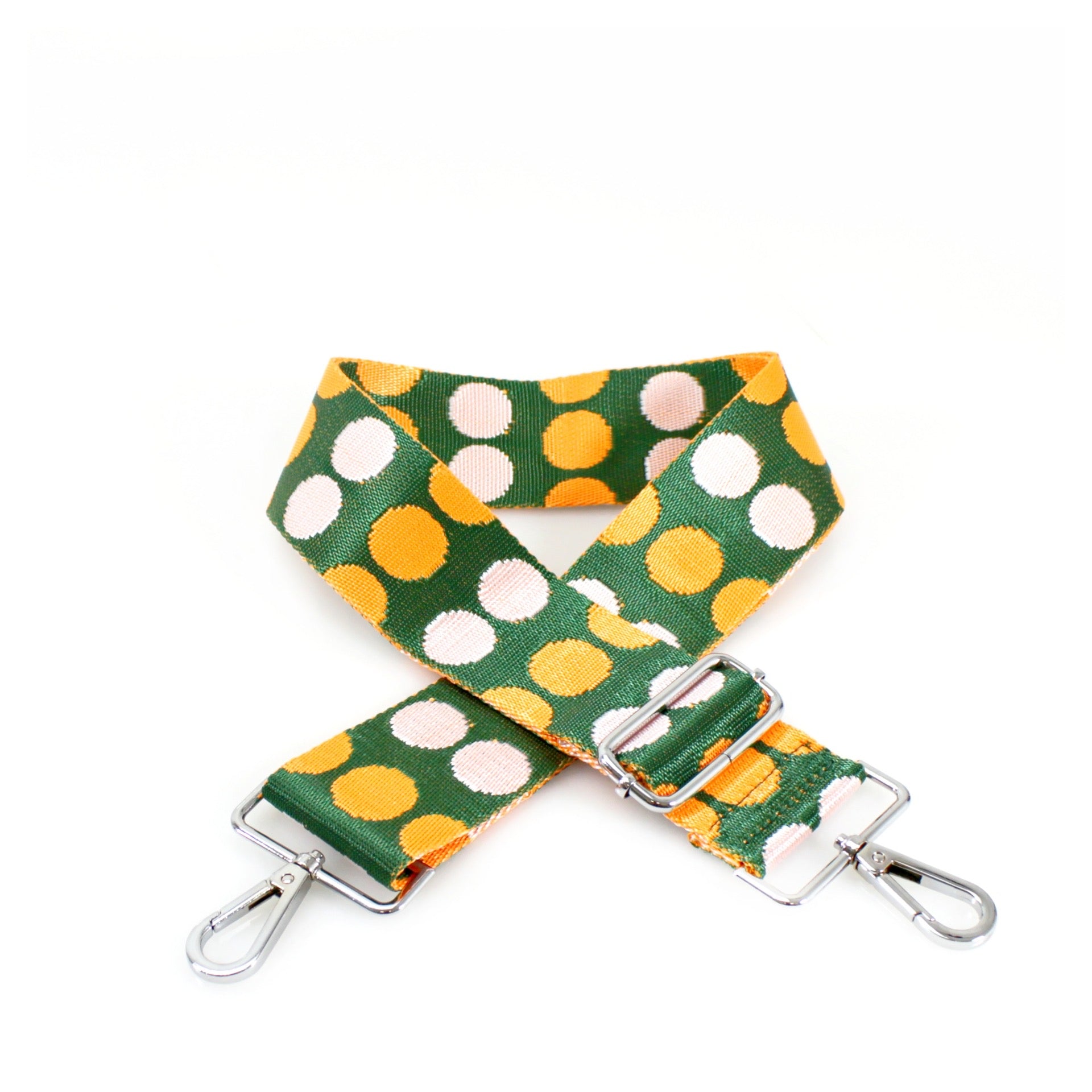 Green/Orange Mix Spot Print Print Bag Strap - Silver Fittings