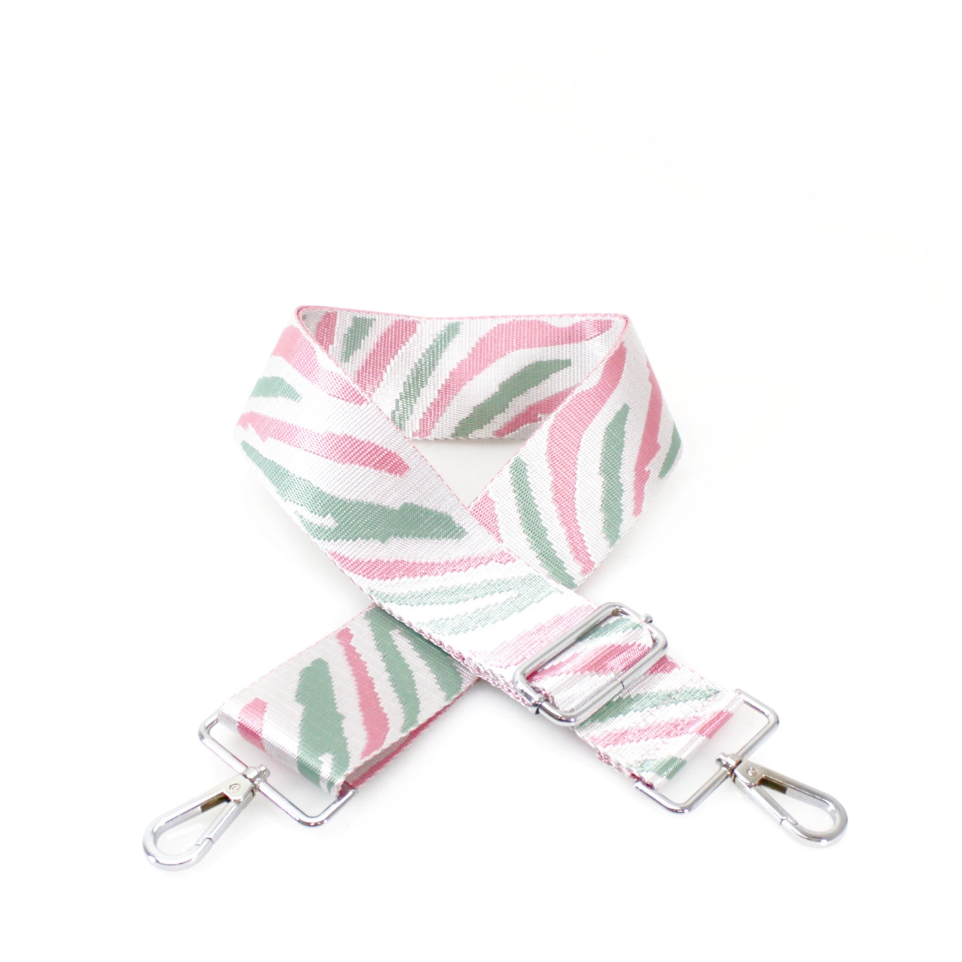 White, Pink & Mint Green Zebra Print Bag Strap - Silver Fittings