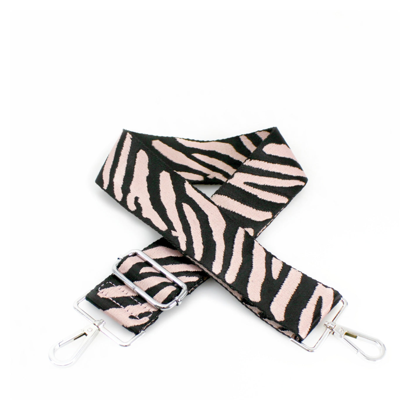 Black & Blush Pink Zebra Print Bag Strap - Silver Fittings