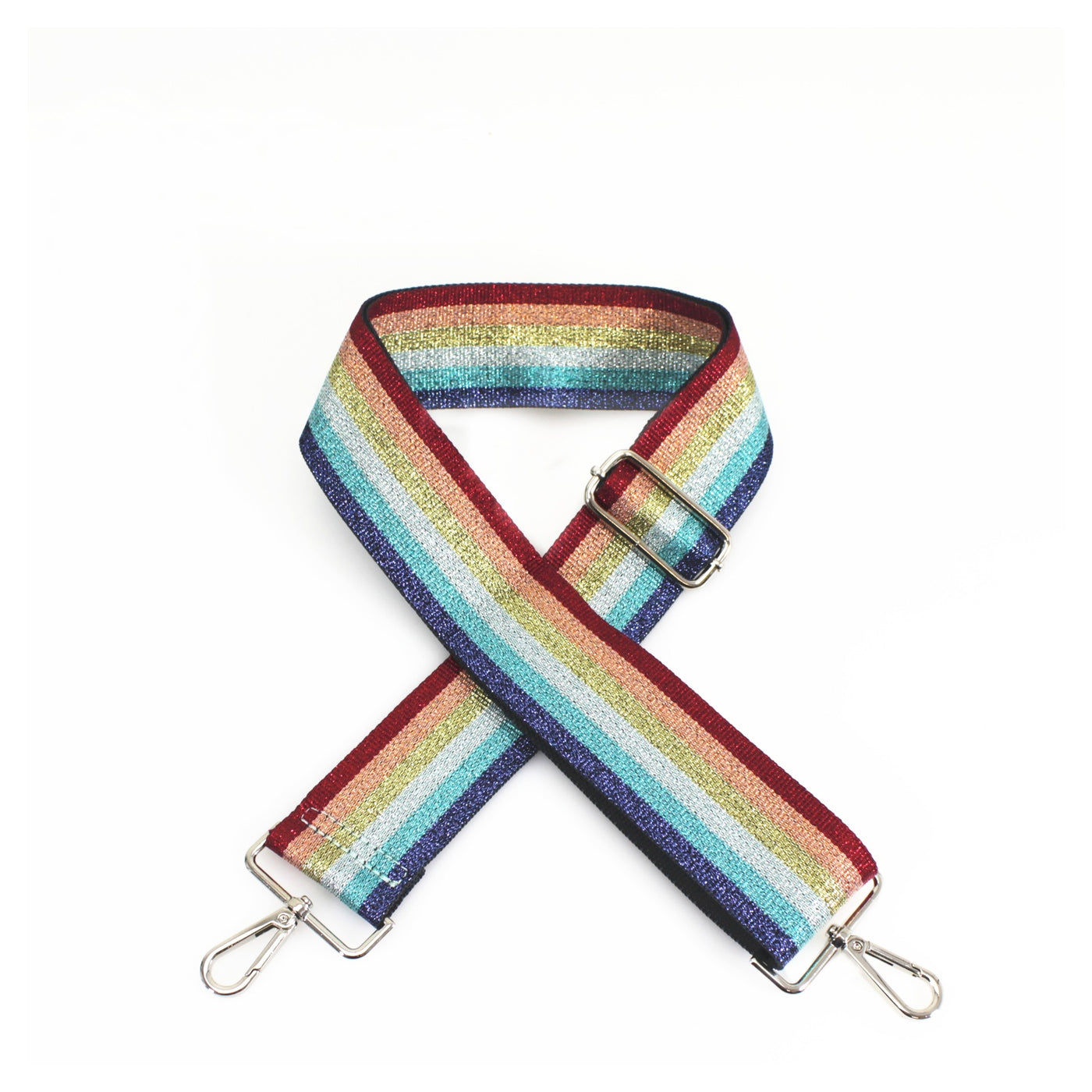 Sparkly Rainbow Stripe Print Bag Strap - Silver Fittings