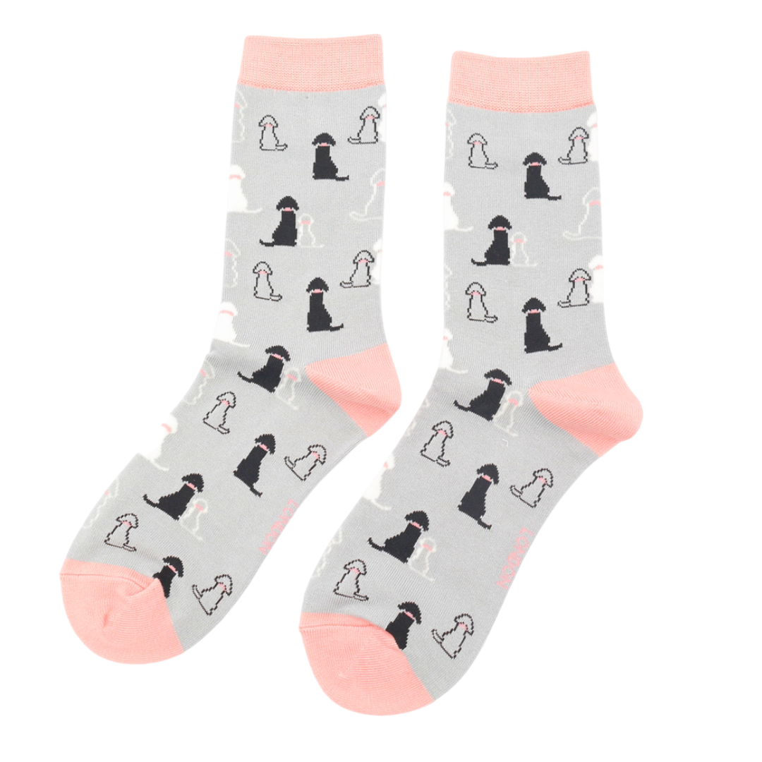 Miss Sparrow Ladies Bamboo Ankle Socks - Retriever Dogs - Silver