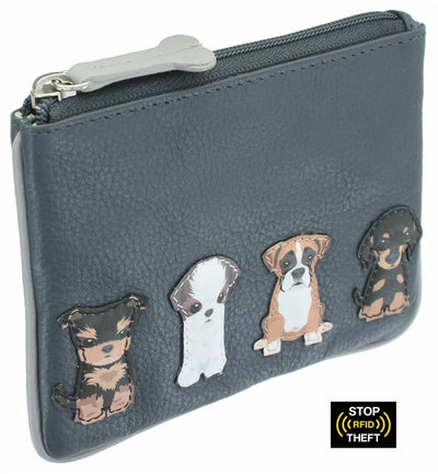 Mala Leather Best Friends Sitting Dogs Coin Purse (4225 65)  - Charcoal Grey