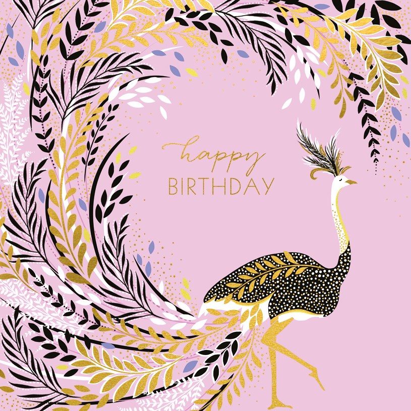 Sara Miller by The Art File - Happy Birthday Pink Peacock Card