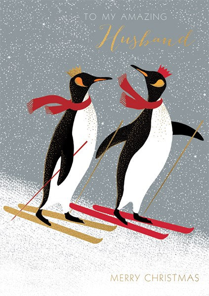 Sara Miller by The Art File -Amazing Husband Penguins Christmas Card
