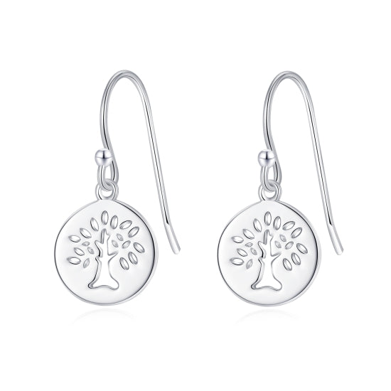 Gracee Jewellery Sterling Silver Disc Tree of Life Cut Out Drop Earrings