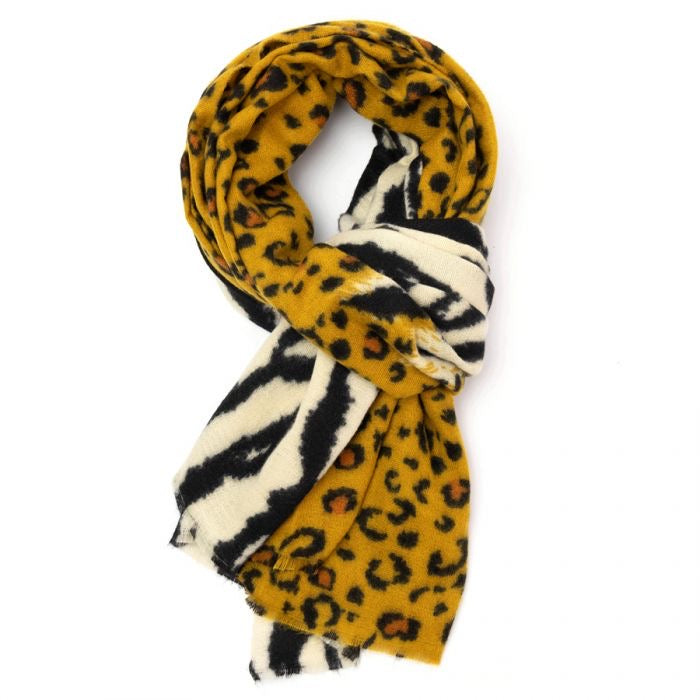 Miss Sparrow Zebra Leopard Print Scarf - Yellow