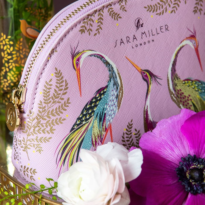 Sara Miller Havali Garden Cranes Small Cosmetic Bag - Pink