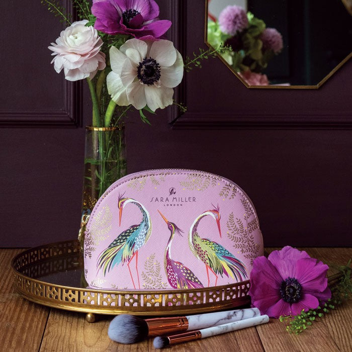 Sara Miller Havali Garden Cranes Small Cosmetic Bag - Pink