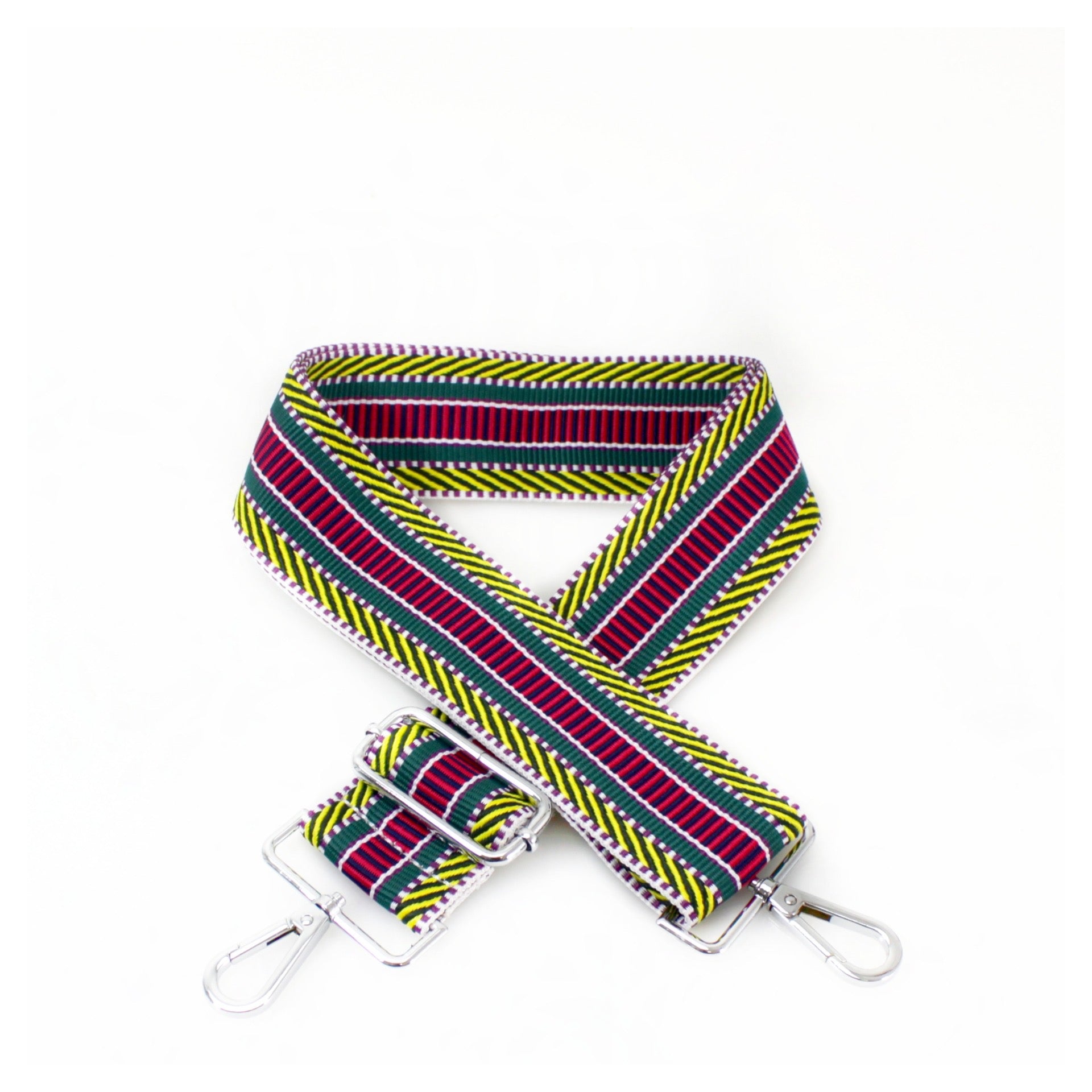 Bi-Colour Lines Multi Stripe Print Bag Strap - Silver Fittings