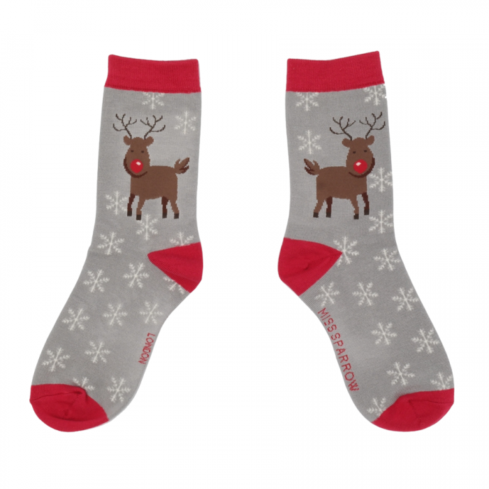 Miss Sparrow Bamboo Ankle Socks - Reindeer - Grey