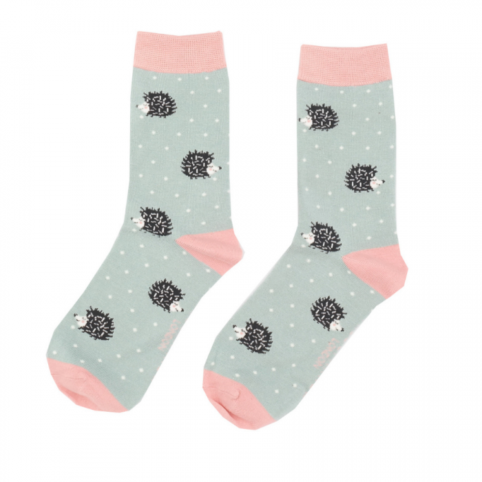 Miss Sparrow Bamboo Ankle Socks -Sleepy Hedgehogs - Duck Egg