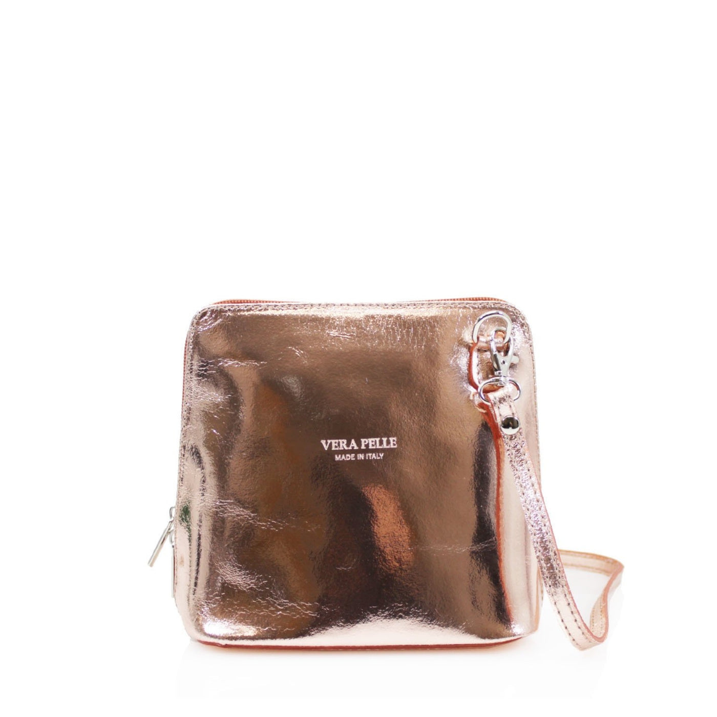 Leather Mini Crossbody Handbag -Metallic Rose Gold