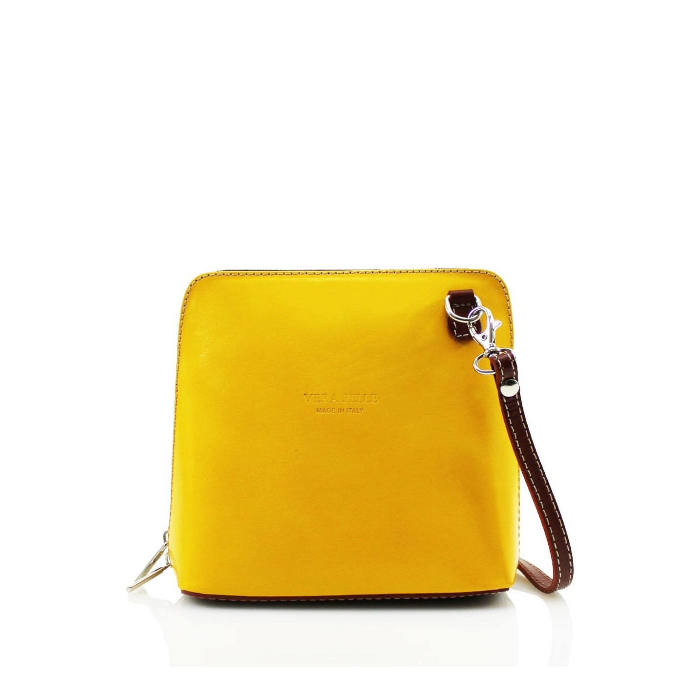Leather Mini Crossbody Handbag -Mustard /Brown