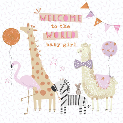 Cute Animal Baby Girl Birth Card