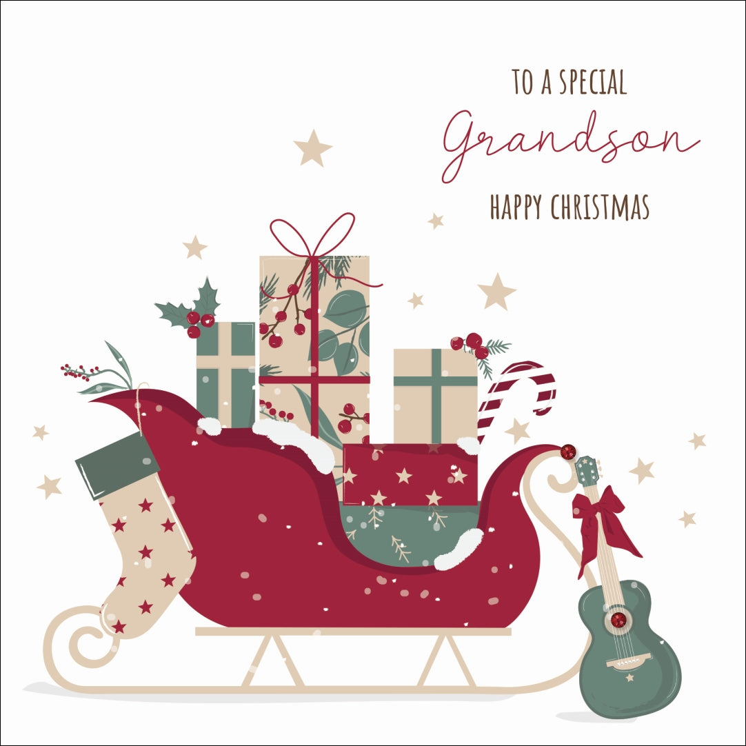 Special Grandson Sleigh Christmas Card