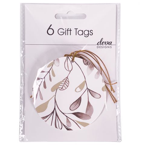 Deva Designs Mistletoe Round Gift Tag Pack 6 - White/Gold